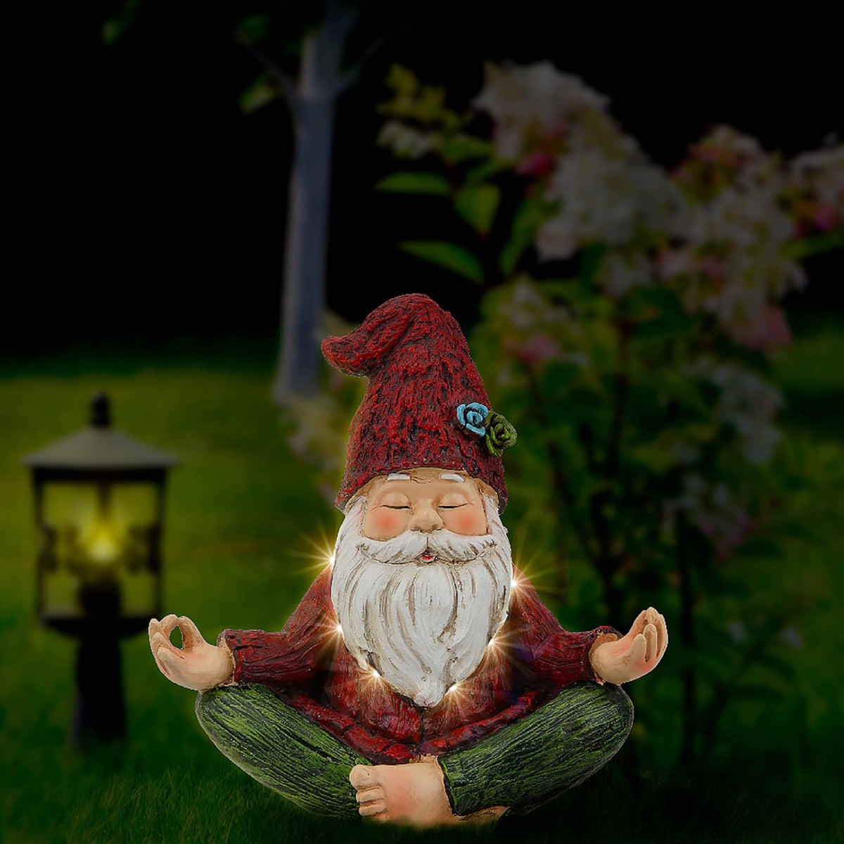 Garden Yoga Gnome Statue, Outdoor Gnomes Figurine with Solar Lights, Knome in Yoga Pose for Garden