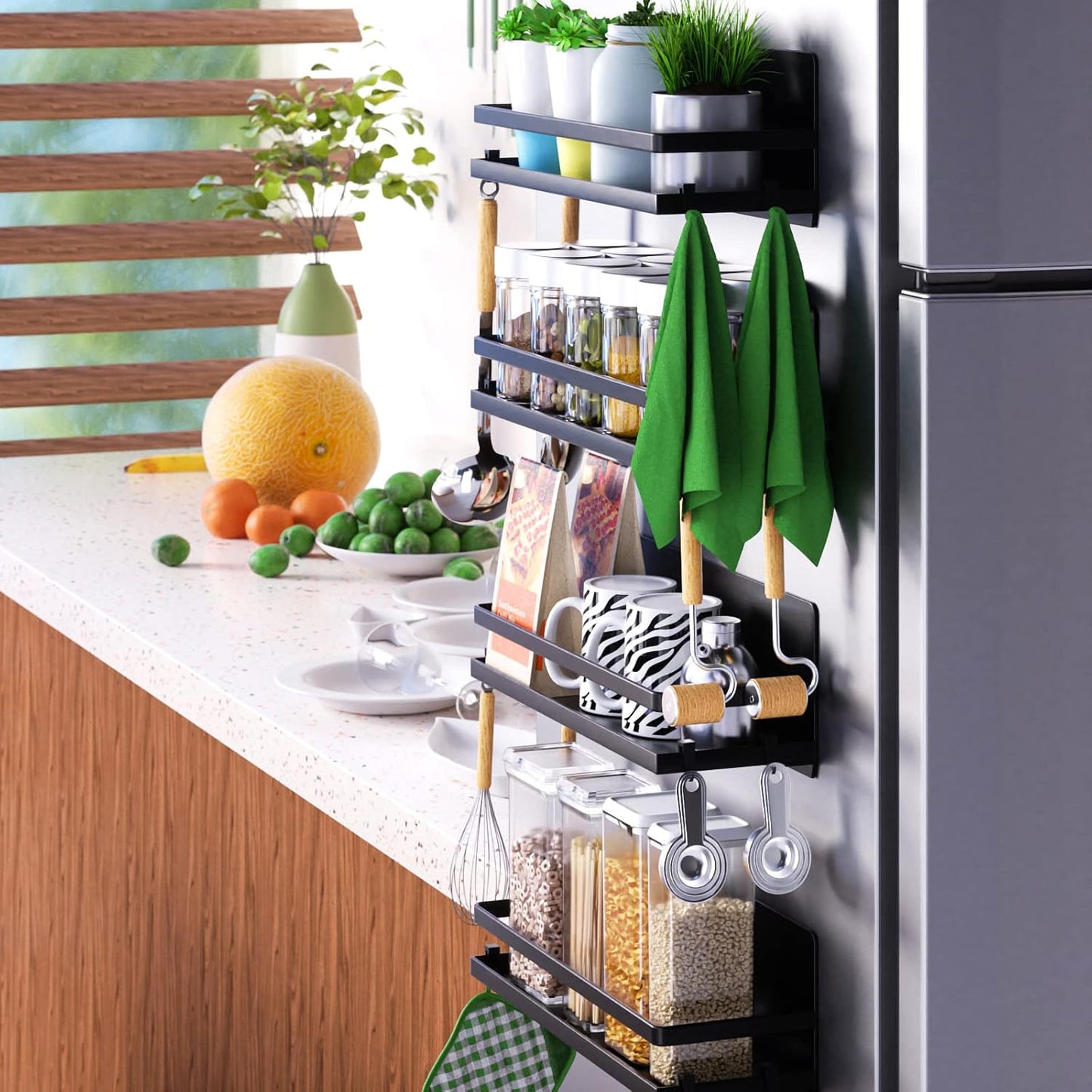 Magnetic Spice Rack for Refrigerator,Magnetic Shelf Fridge Organizer for Kitchen, Spice Rack Space