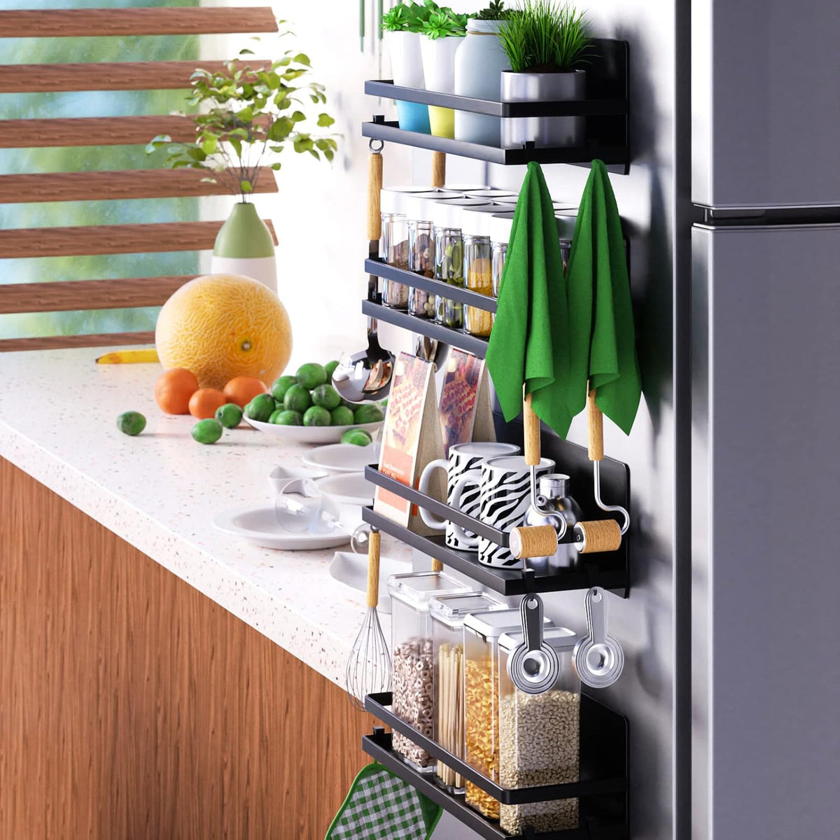 Magnetic Spice Rack for Refrigerator,Magnetic Shelf Fridge Organizer for Kitchen, Spice Rack Space
