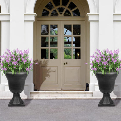 Worth Garden 2-Pack Plastic Urn Planters for Outdoor Plants, 22'' Black Tall Round Classic Resin