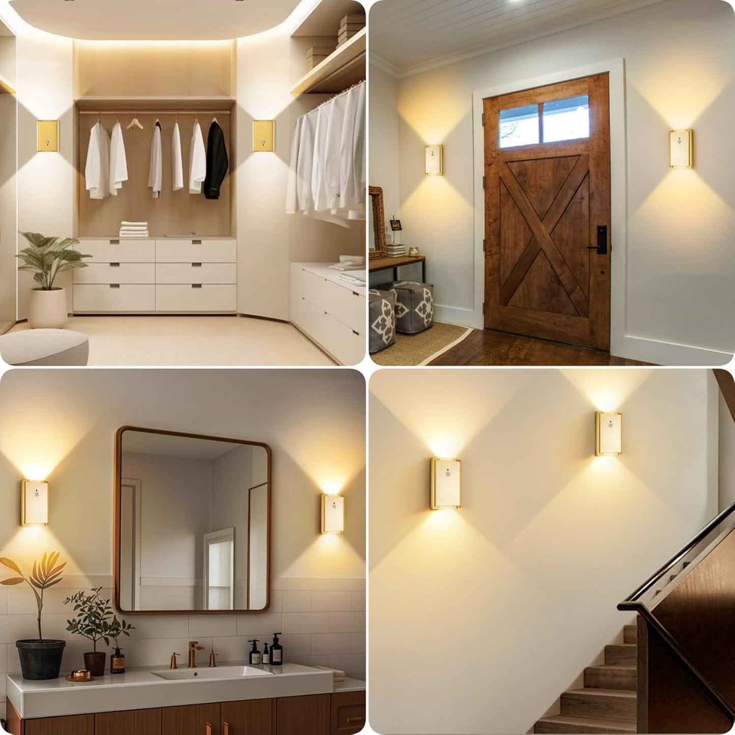 Battery Operated Wall Sconce Set of 2: 5000mAh Rechargeable Motion Sensor Night Light Indoor, 3CCT