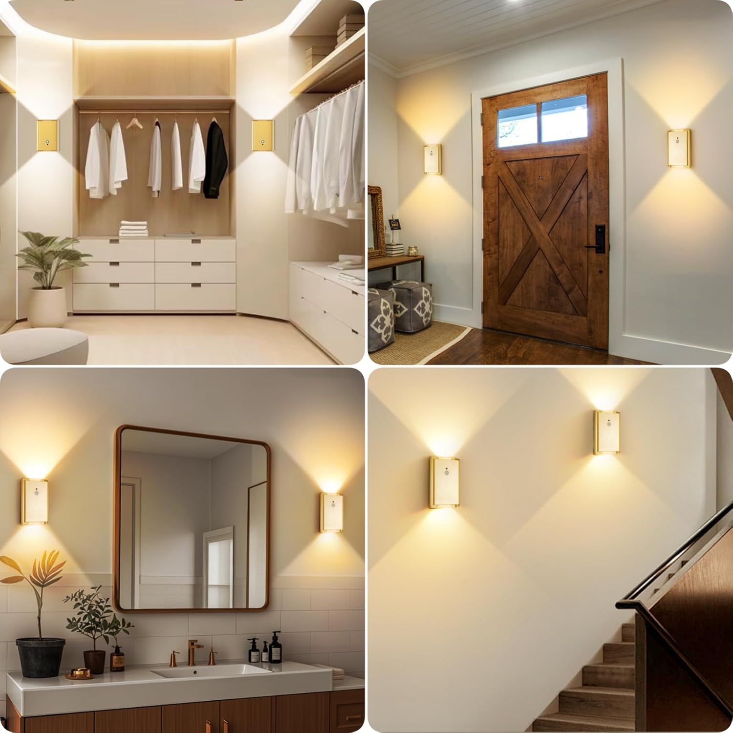 Battery Operated Wall Sconce Set of 2: 5000mAh Rechargeable Motion Sensor Night Light Indoor, 3CCT