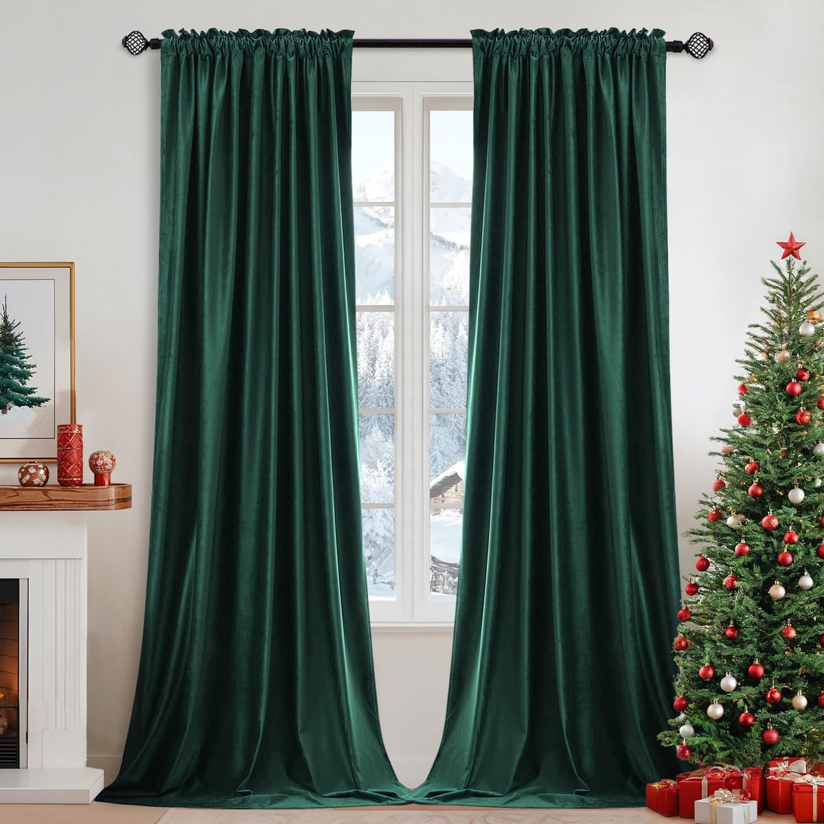MIULEE Dark Green Velvet Curtains Thermal Insulated Blackout Curtain Christmas Emerald Green Drapes