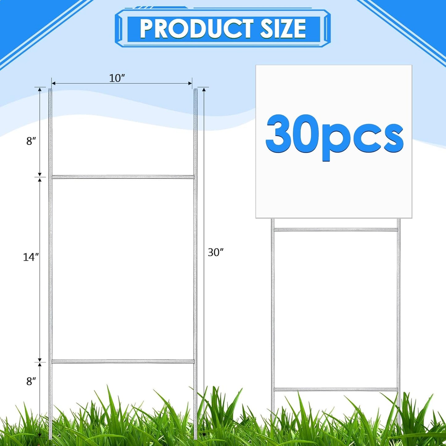30 Pcs H Stakes for Yard Signs 30'' x 10'' Metal Heavy Duty H Frame Wire Stakes Weatherproof Metal