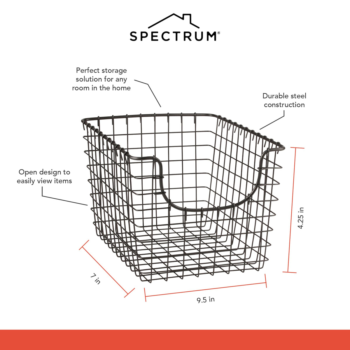 Spectrum Small Wire Scoop Storage Basket Industrial Gray Metal Wire Basket Storage Organizer for