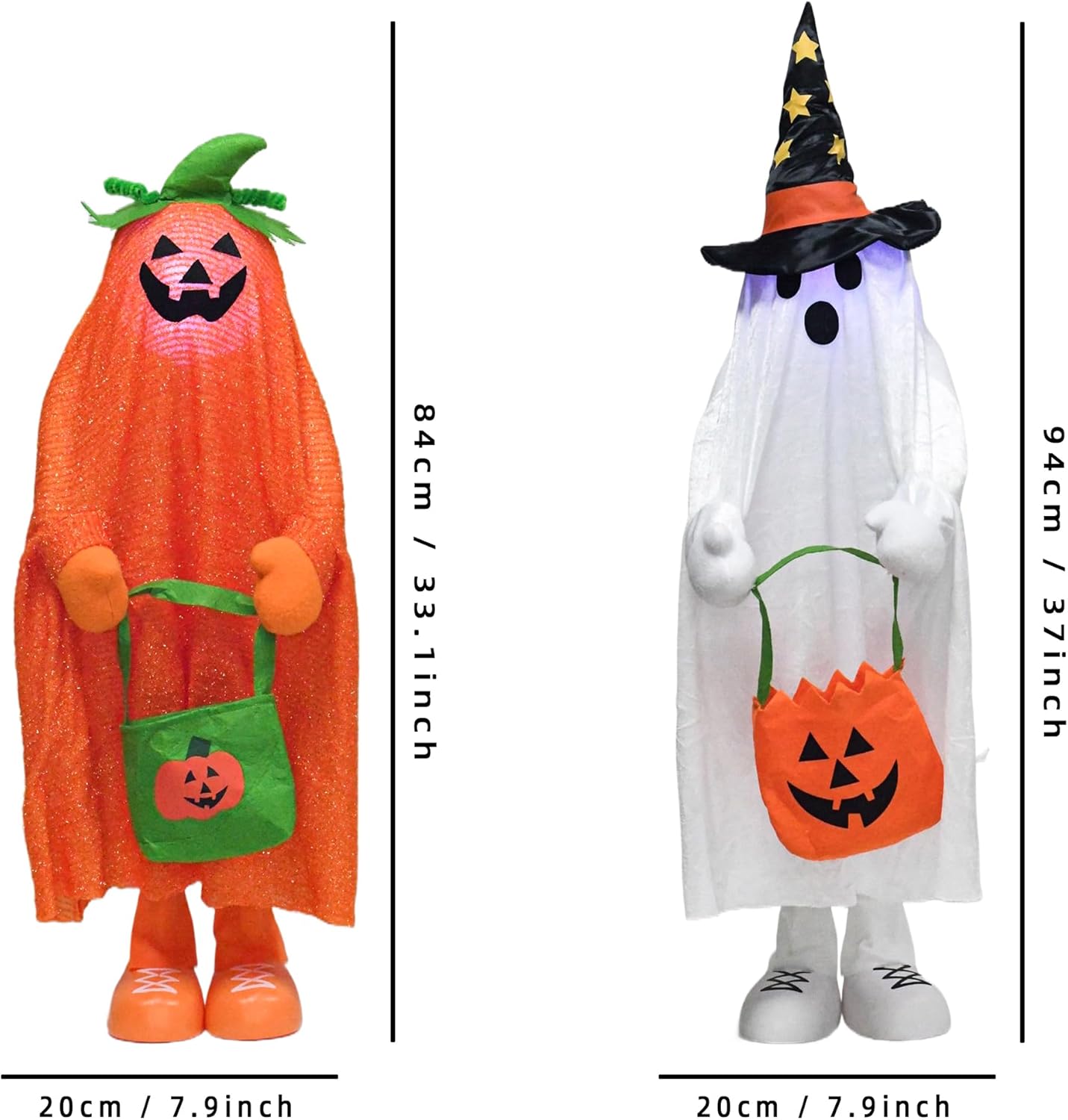 32" Front Porch Light up Halloween Pumpkin Figure Décor, Kit Standing Trick or Treat Indoor and