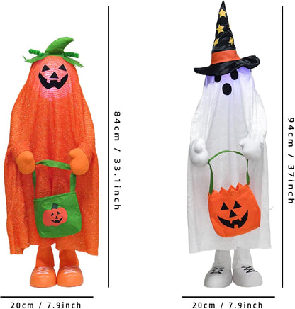 32" Front Porch Light up Halloween Pumpkin Figure Décor, Kit Standing Trick or Treat Indoor and