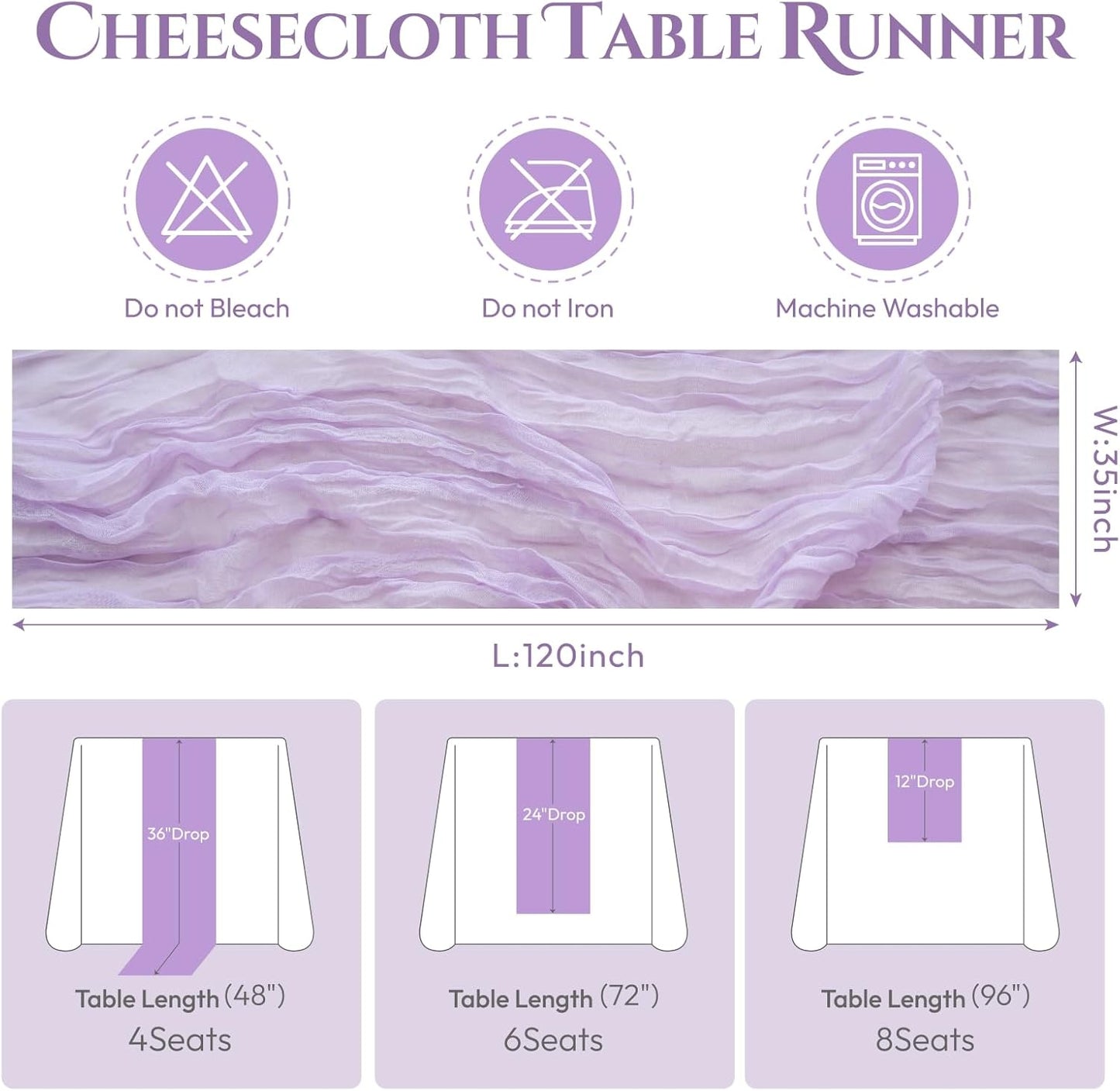 Sioloc 10 Pack Lilac Purple Lavender Cheesecloth Table Runner Fall Autumn Decor for Home 10ft Table