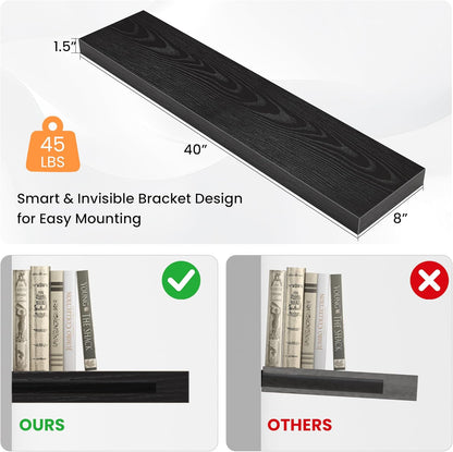 Floating Shelves for Wall, 40" W x 8" D x 1.5" H, Wooden Wall Mounted Display Shelves with