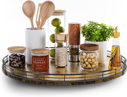 Lazy Susan Turntable Organizer for Table Top, 18’’ Round Wooden Lazy Susan for Cabinet Kitchen