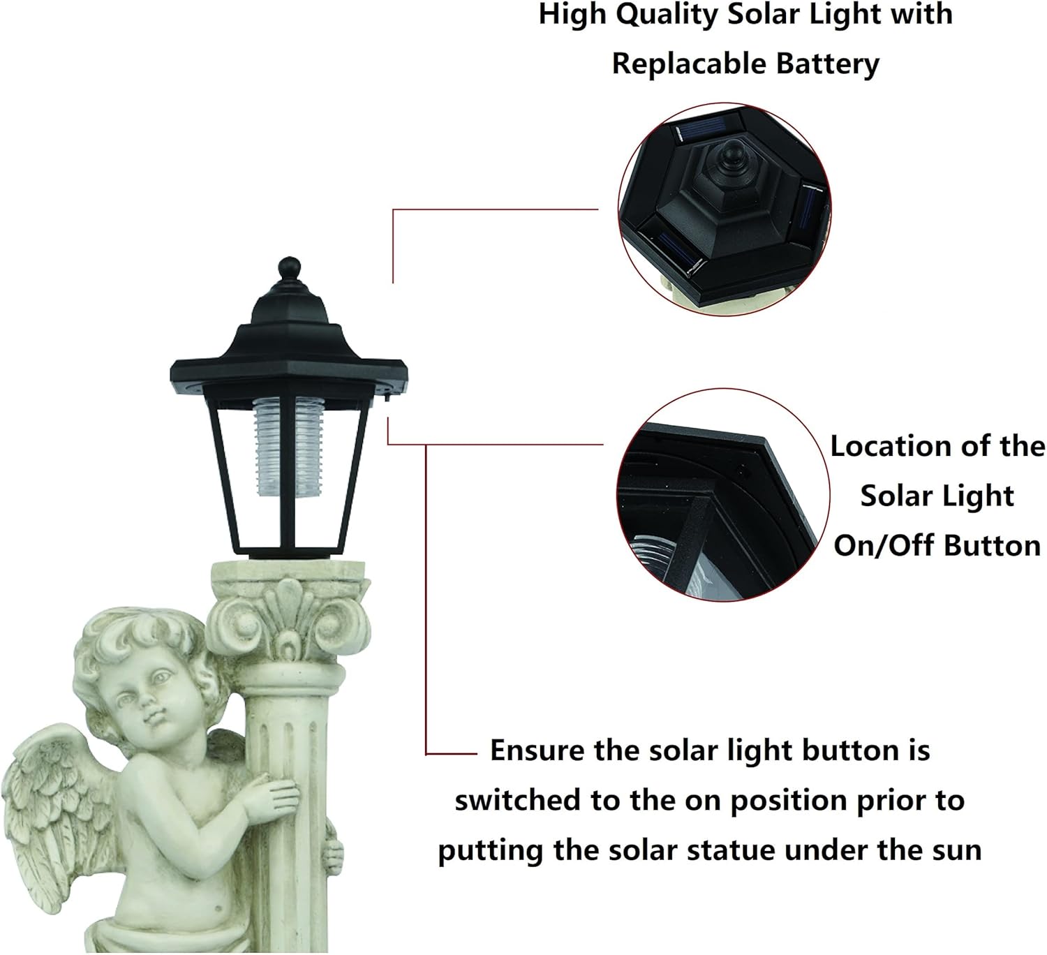 Angel Statue with Solar Lights (Right) 19.7 Inch, Outdoor Solar Angel Garden Statue with Roma