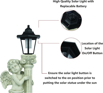 Angel Statue with Solar Lights (Right) 19.7 Inch, Outdoor Solar Angel Garden Statue with Roma