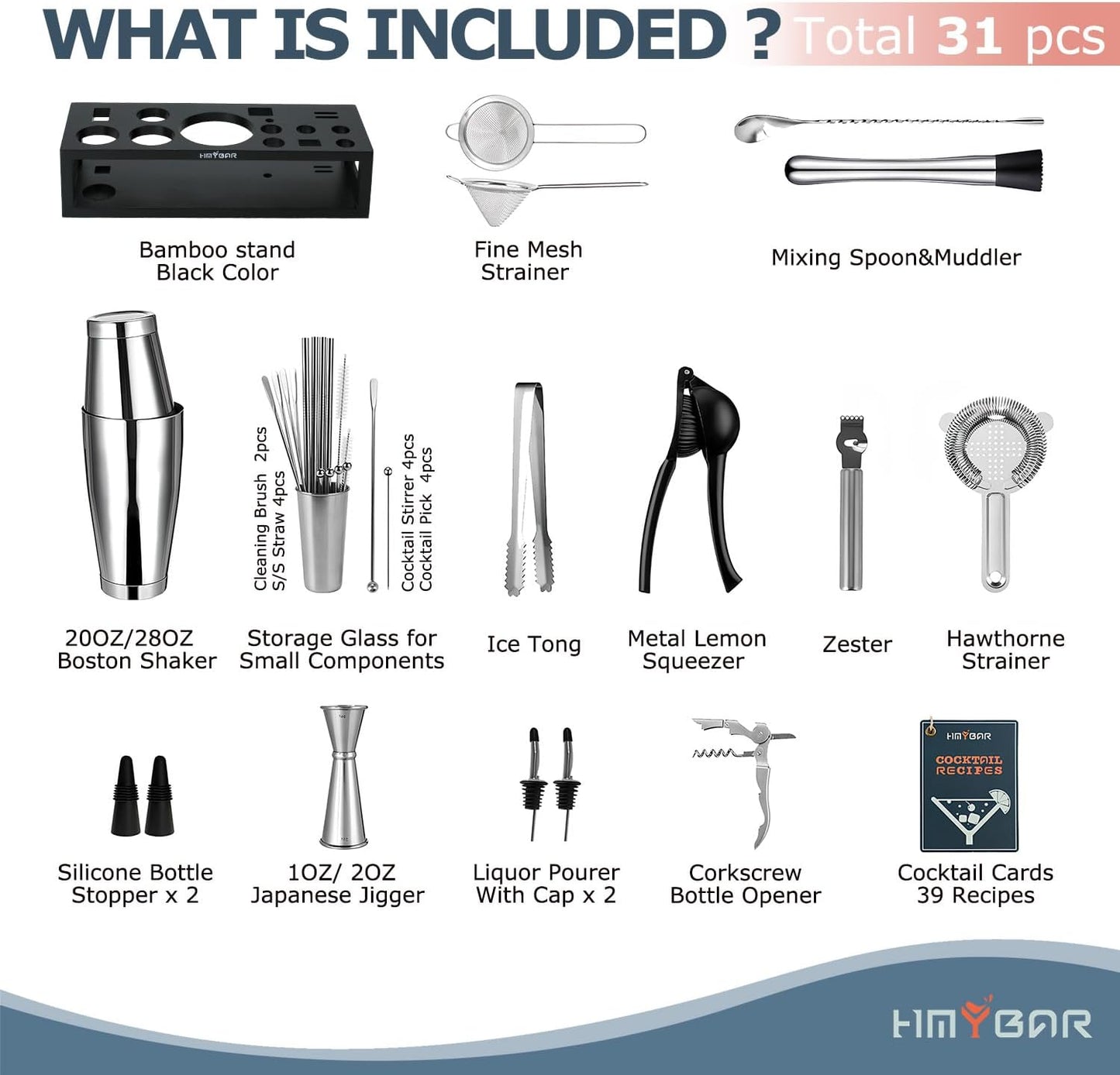 HMYBAR® Mixology Bartender kit | Cocktail Shaker Set | Boston Shaker Set, 20/28 OZ | Martini Making