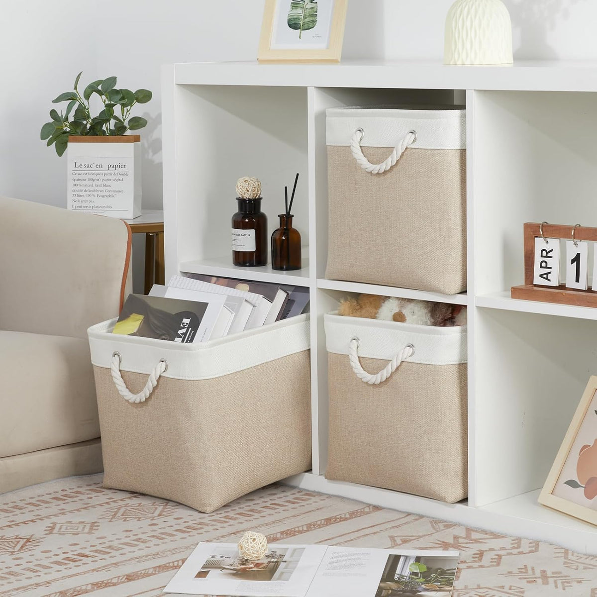 Bidtakay Large Storage Baskets for Organizing Fabric Closet Organizers Storage Bins with Handles