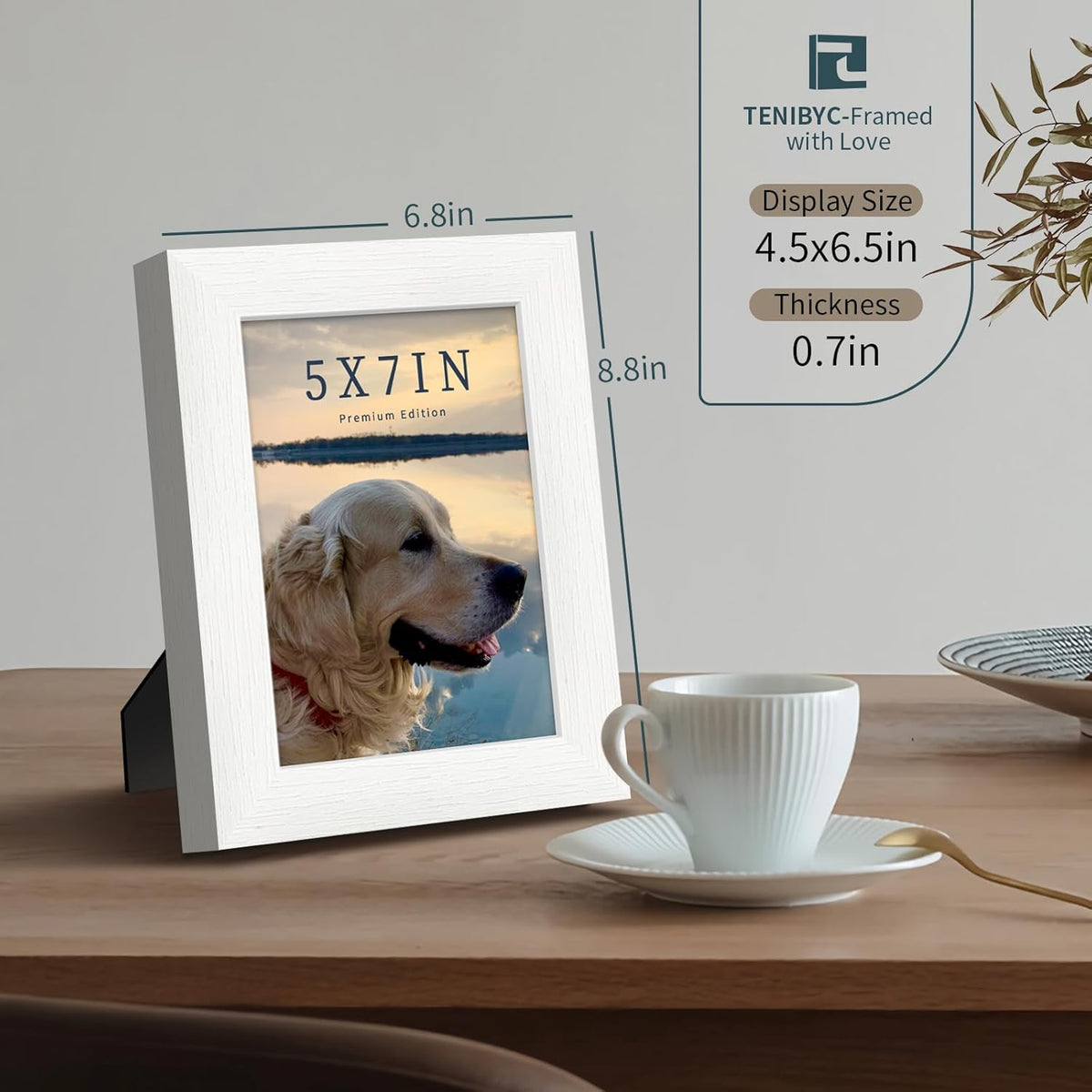 5x7 Picture Frame 3 Pack - White Woodgrain, Solid Wood & HD Tempered Glass, Table Display or Wall