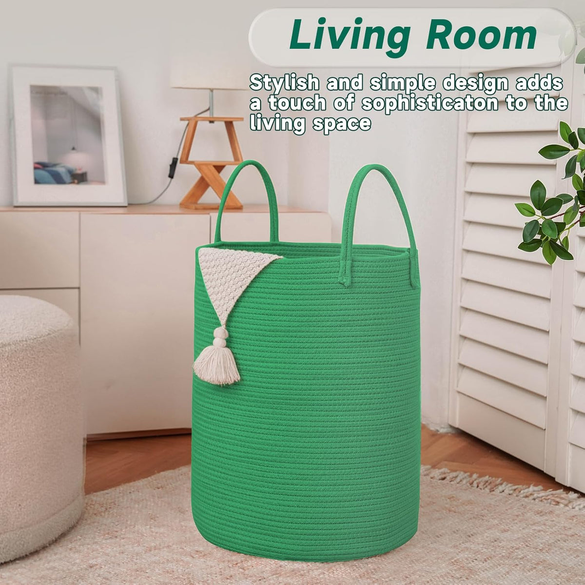 Large Woven Laundry Basket Hamper,80L Cotton Rope Storage Bin for Blankets,Toys and