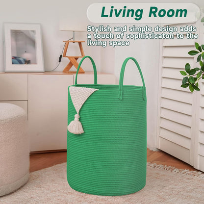 Large Woven Laundry Basket Hamper,60L Cotton Rope Storage Bin for Blankets,Toys and
