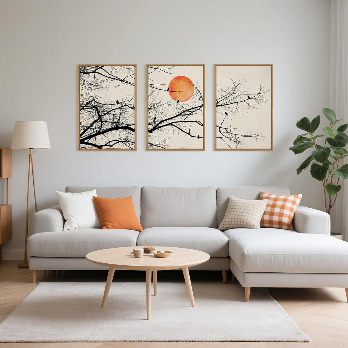 Celestdeco Large Vintage Tree Branch Framed Canvas Wall Art Set, Retro Tree Drawing Wall Decor