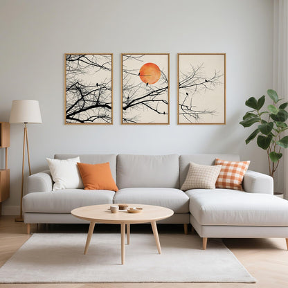 Celestdeco Large Vintage Tree Branch Framed Canvas Wall Art Set, Retro Tree Drawing Wall Decor