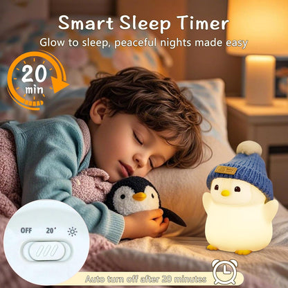 Penguin Night Light for Kids, Adorable Penguin Lamp with Hat, Food Grade Silicone Nursery
