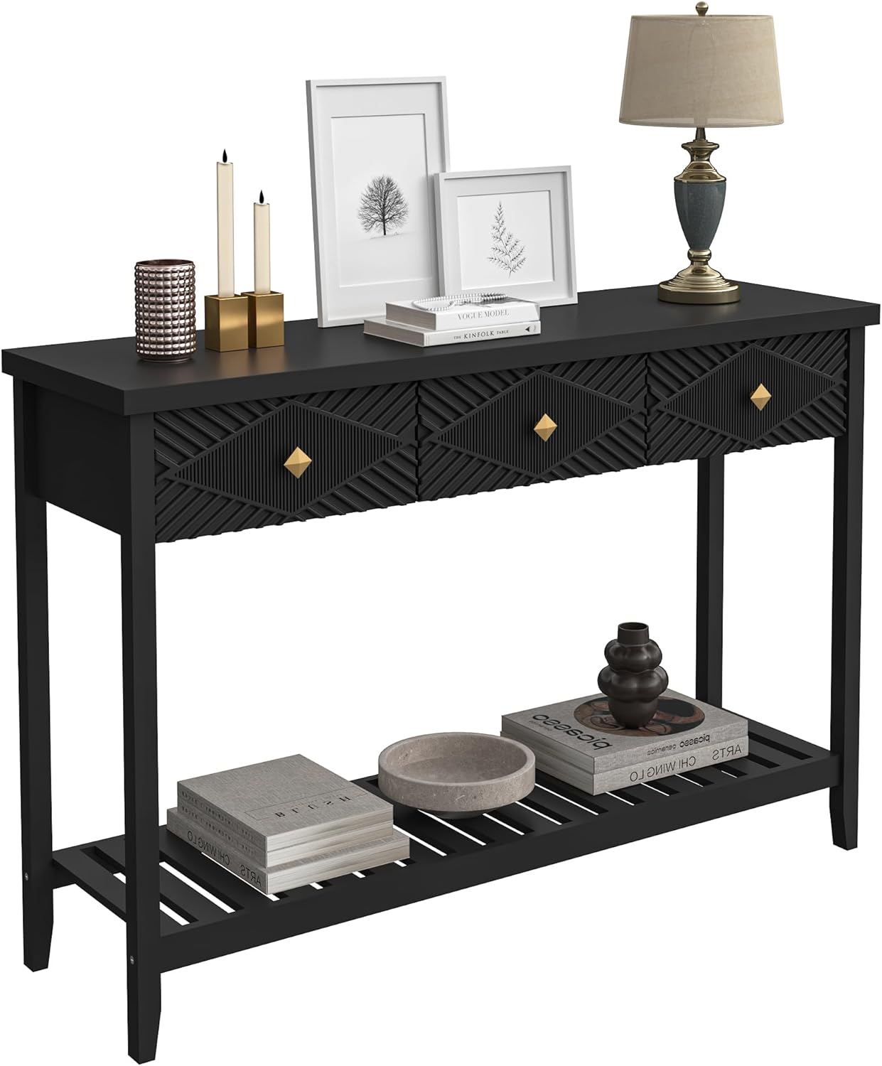 47" Console Table with 3 Drawers, Fluted Narrow Long Entryway Table with Storage Shelf, Accent