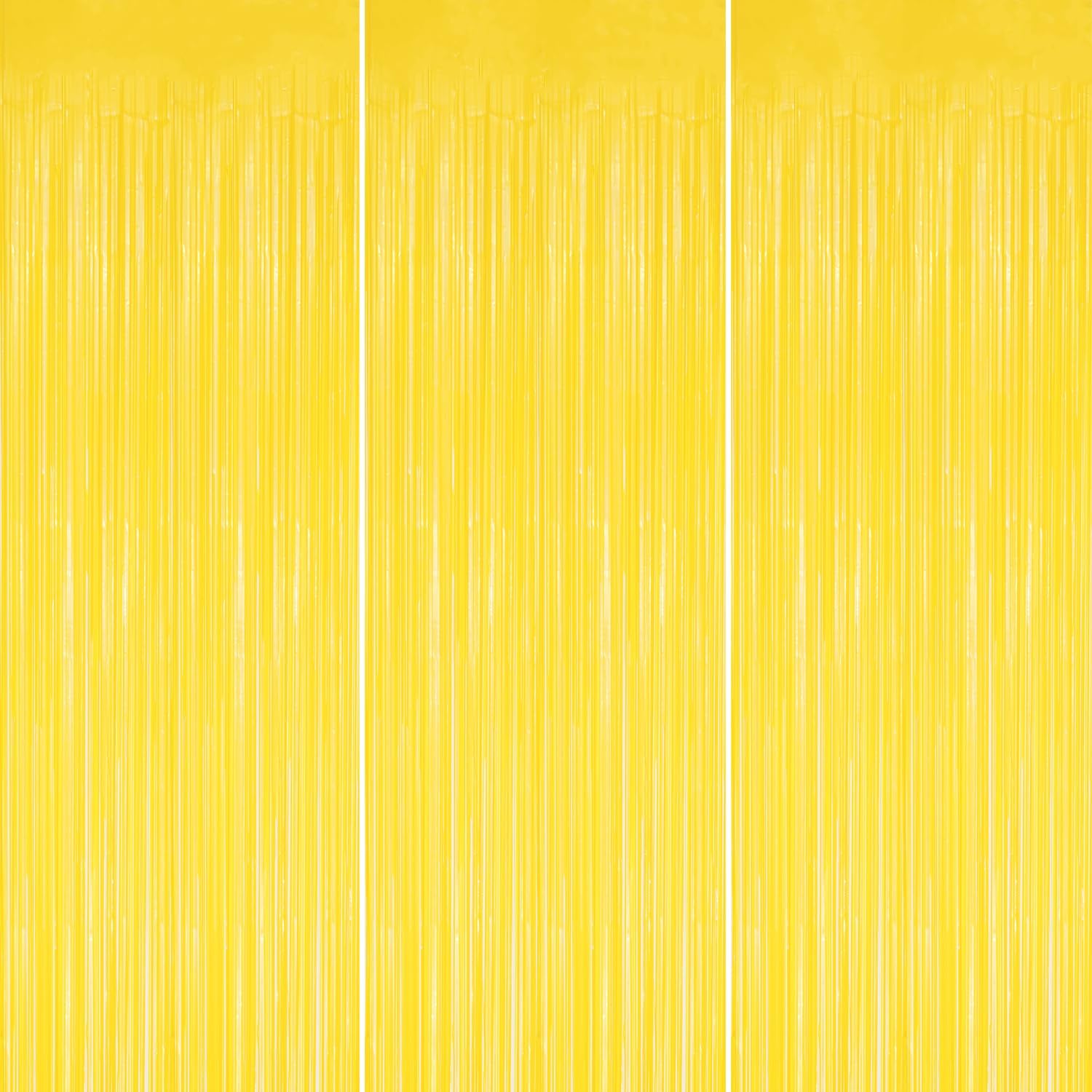 3 Pack Foil Fringe Backdrop - Pastel Yellow Shiny Tinsel Curtains for Party Decoration/Photo Booth