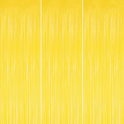 3 Pack Foil Fringe Backdrop - Pastel Yellow Shiny Tinsel Curtains for Party Decoration/Photo Booth