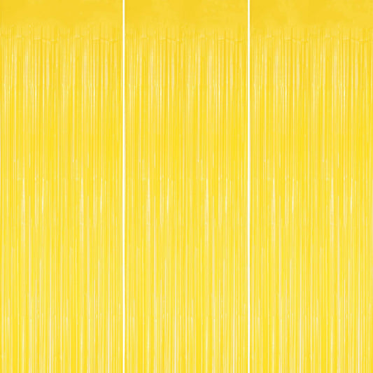 3 Pack Foil Fringe Backdrop - Pastel Yellow Shiny Tinsel Curtains for Party Decoration/Photo Booth