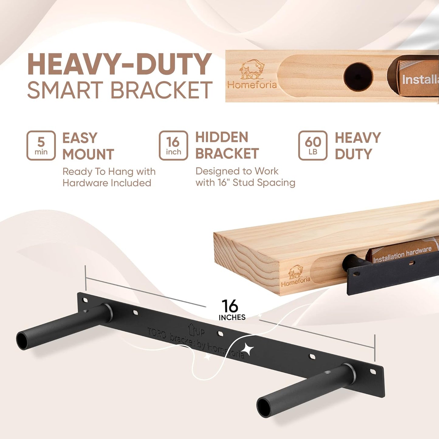 Homeforia 24inch Walnut Floating Shelves for Wall, High End Solid Real Wood 24in Floating Shelf for