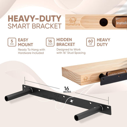 Homeforia 24inch Walnut Floating Shelves for Wall, High End Solid Real Wood 24in Floating Shelf for