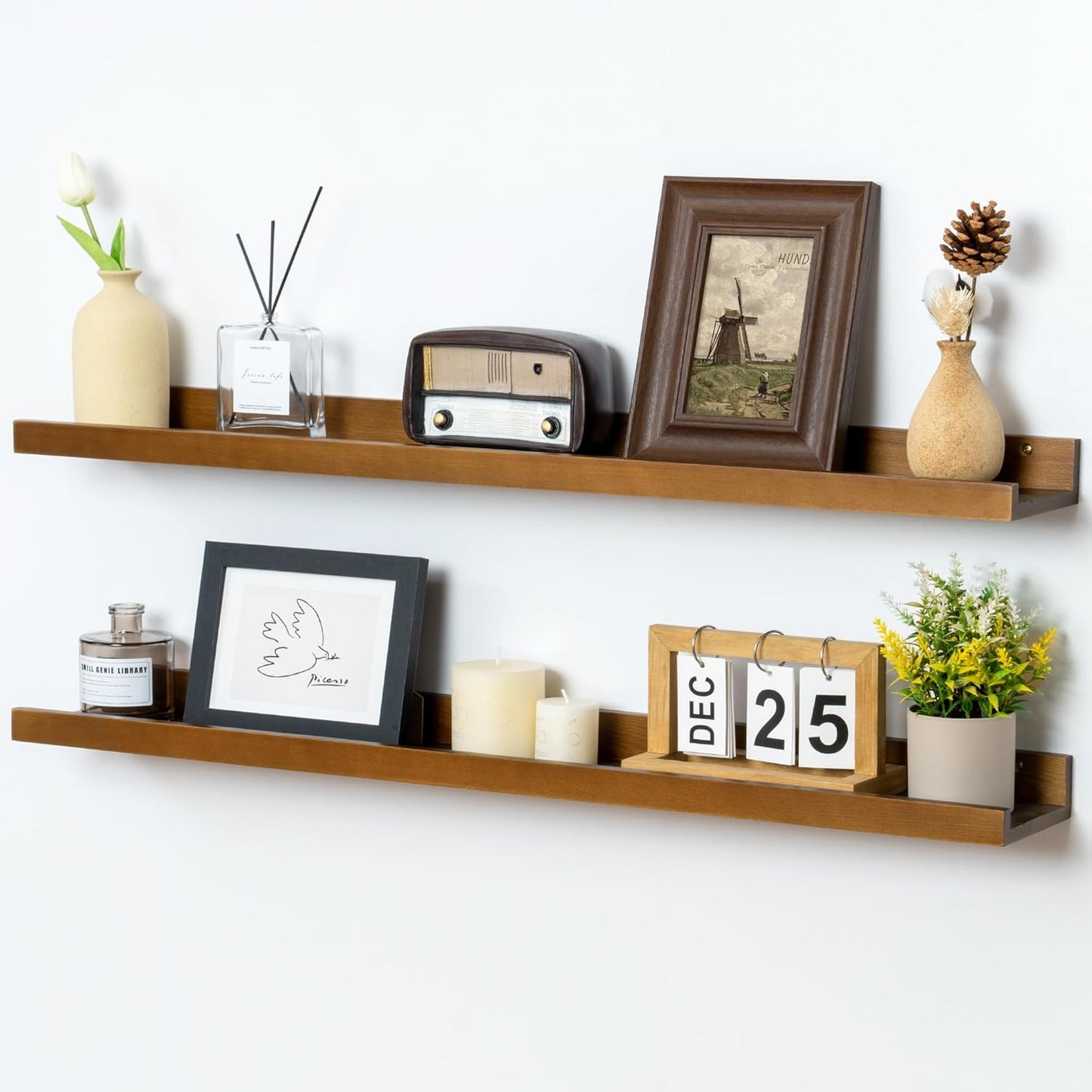 Picture Ledge Wall Shelves 36 inch Width Set of 2, Solid Pine Wood Rustic Floating Ledge Shelves