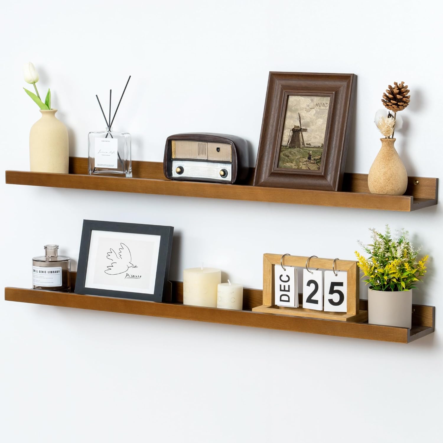 Picture Ledge Wall Shelves 36 inch Width Set of 2, Solid Pine Wood Rustic Floating Ledge Shelves
