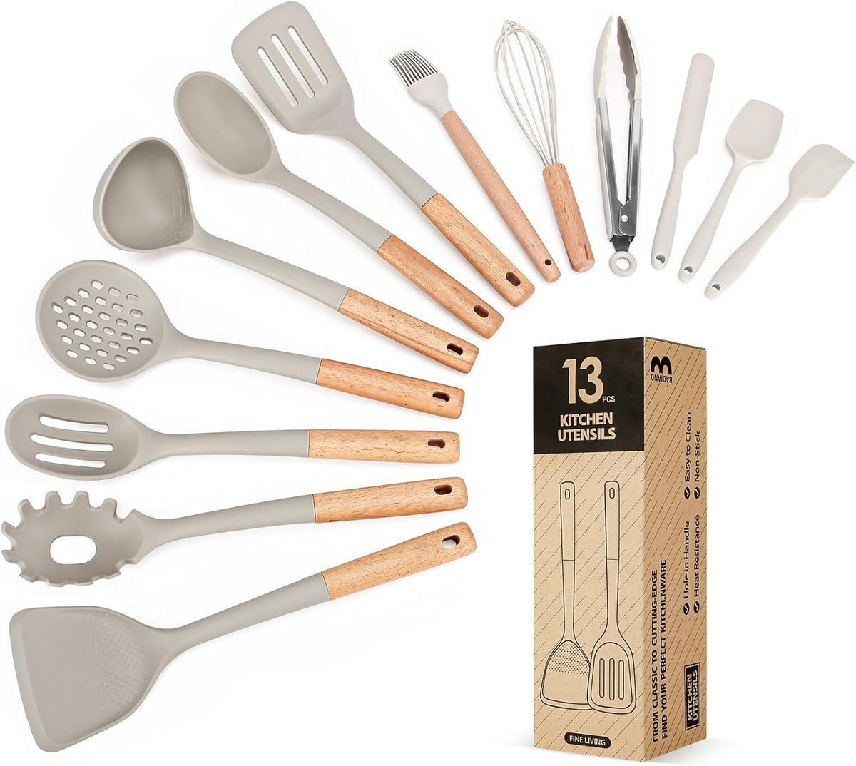 Kitchen Utensils Set, 13PCS Silicone Cooking Utensils, Heat Resistant Kitchen Utensil Spatula Set