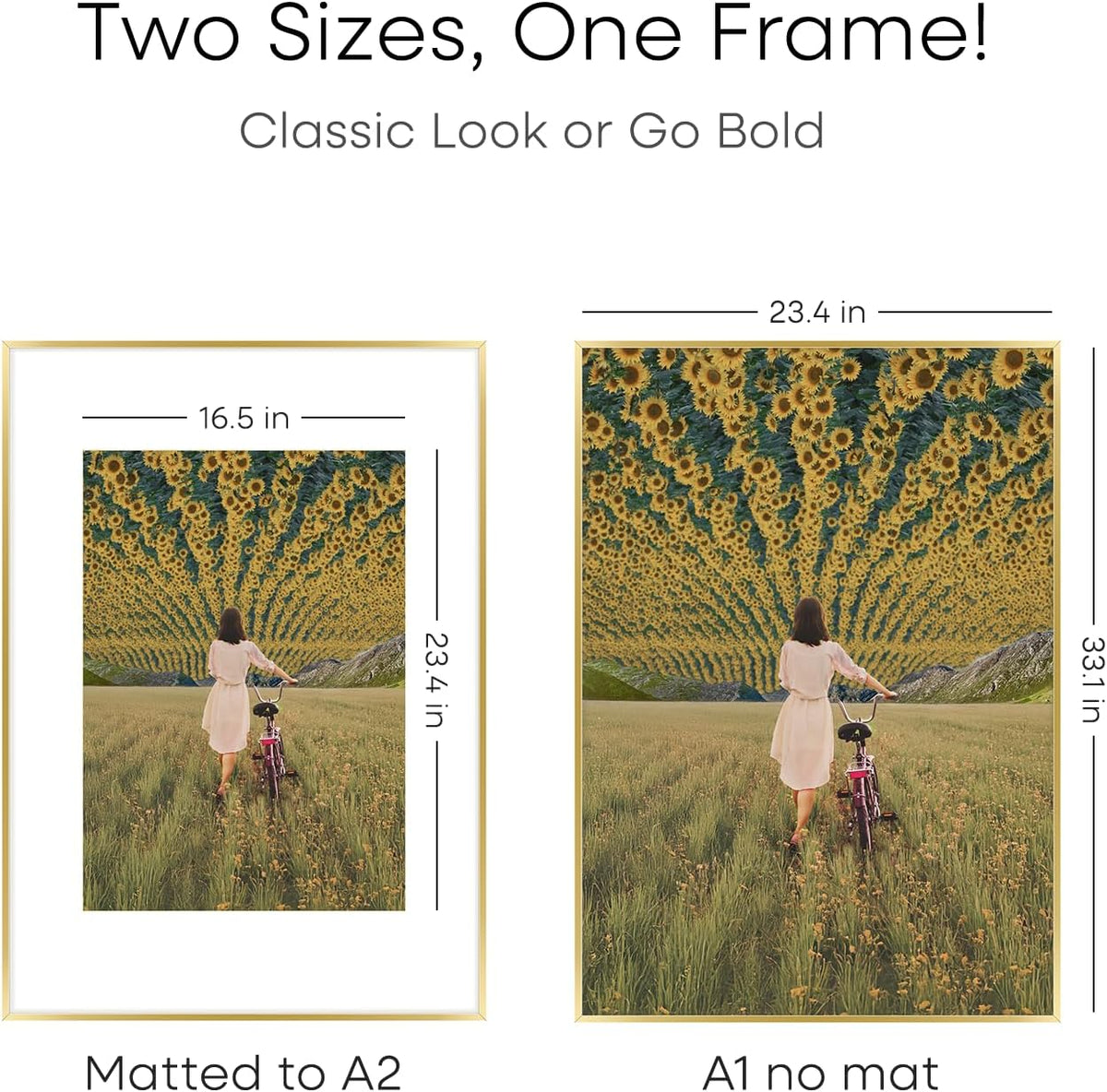 Homeforia A1 Poster Frame Gold, High End Metal 23.4 x 33.1 inches Large Picture Frames with Mat