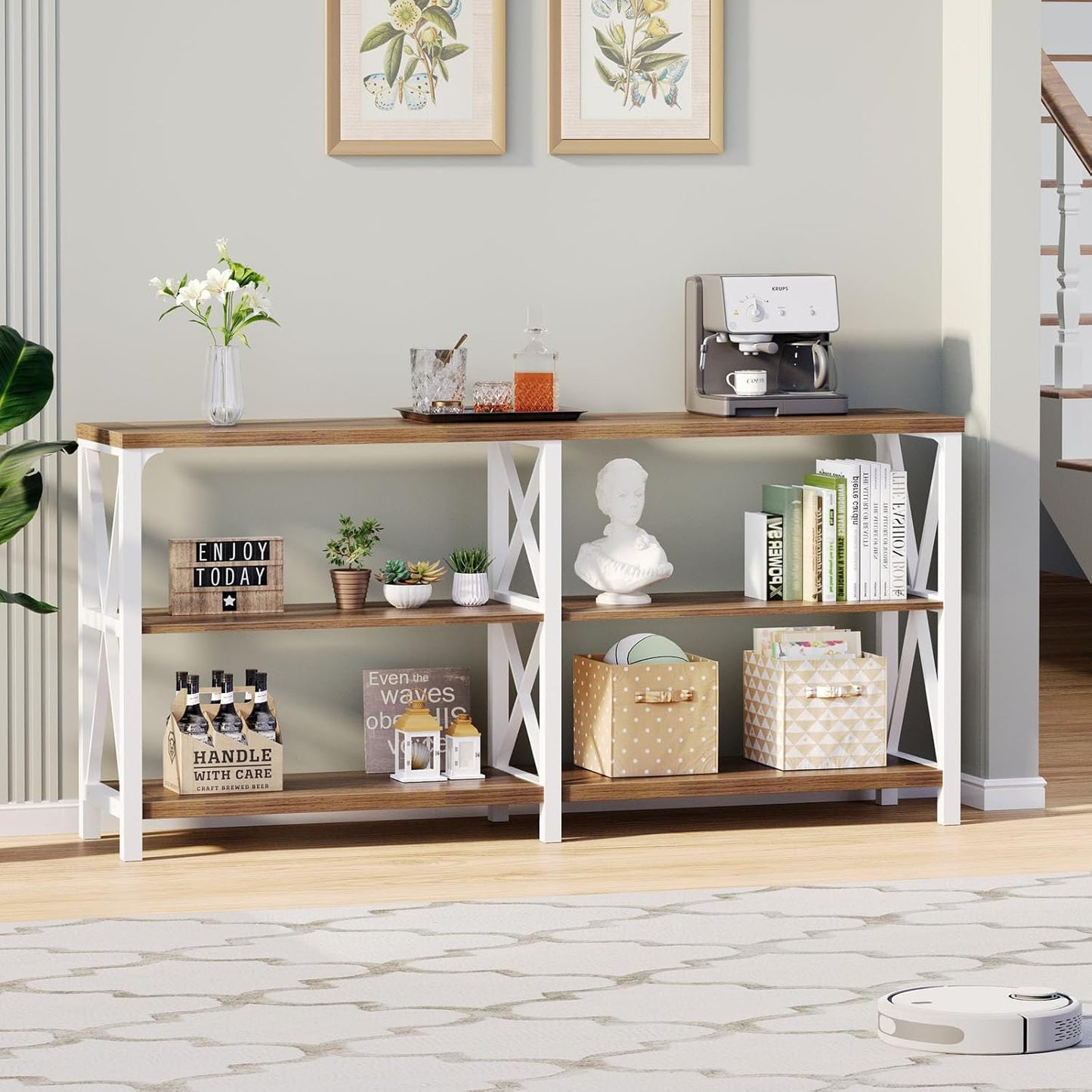 LVB Industrial Entryway Table, Farmhouse Rustic Console Table Behind Couch, Long Metal Sofa Table