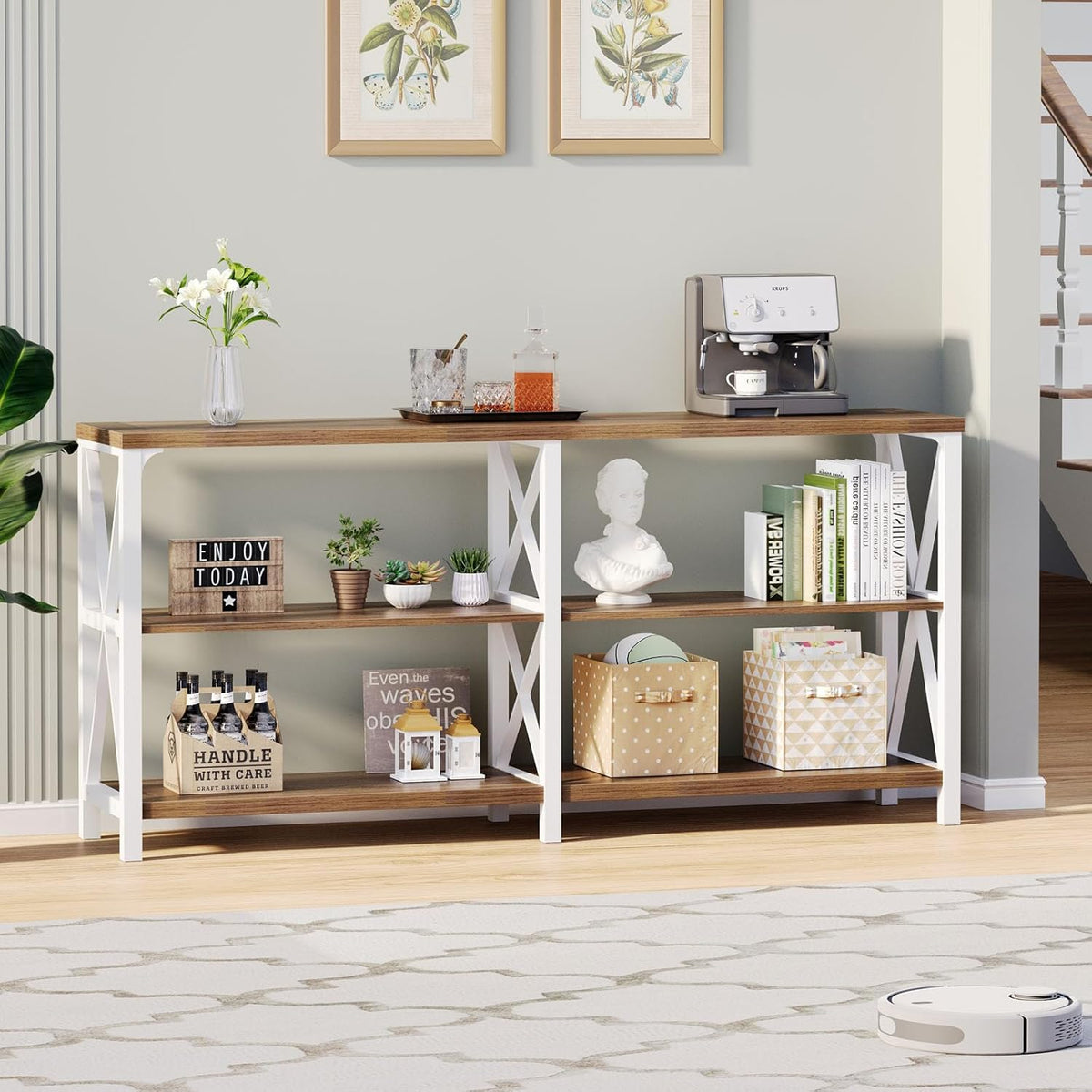 LVB Industrial Entryway Table, Farmhouse Rustic Console Table Behind Couch, Long Metal Sofa Table