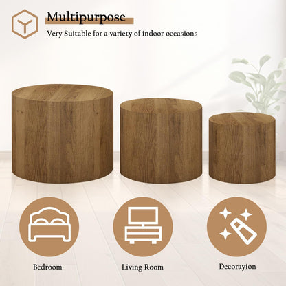 Vikiullf Nesting Coffee Table Set of 3, Round Wooden Coffee Tables, Modern Circle Table for Living