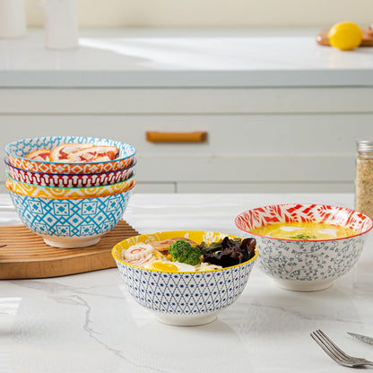 Ceramic Soup Bowls Set - 24 Oz Deep Cereal Bowl - 6 Inch Large Kitchen Dinner Bowl Eating Pasta