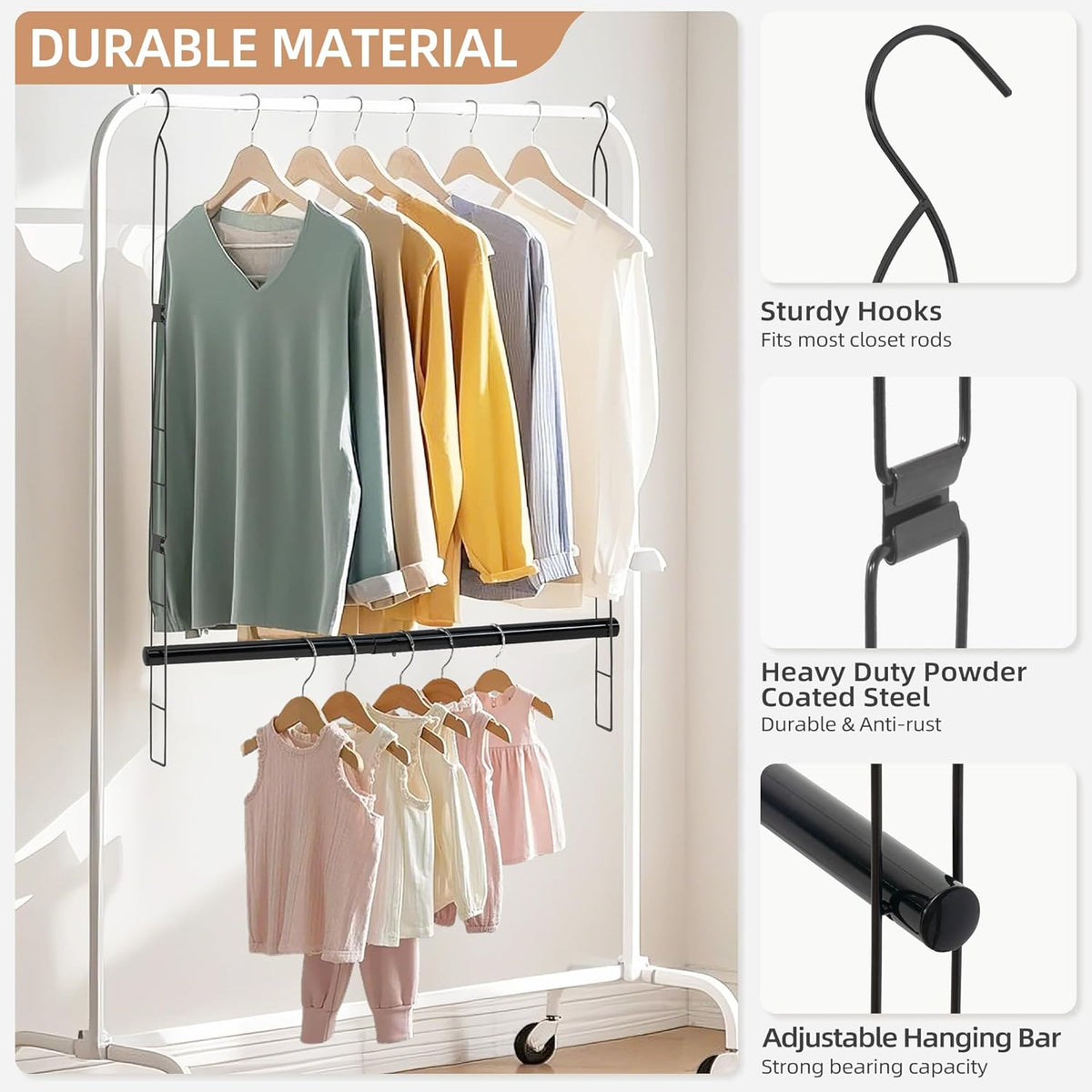 STORAGE MANIAC Hanging Closet Rod, Adjustable Width and Height Closet Hanging Organizer