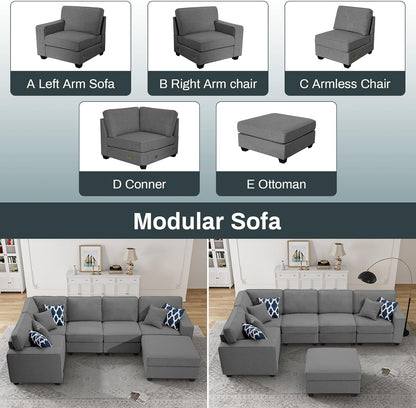 L Lengend Vansen Modular Sectional Sofa U Shaped Couch with Ottoman Modern Reversible Corner