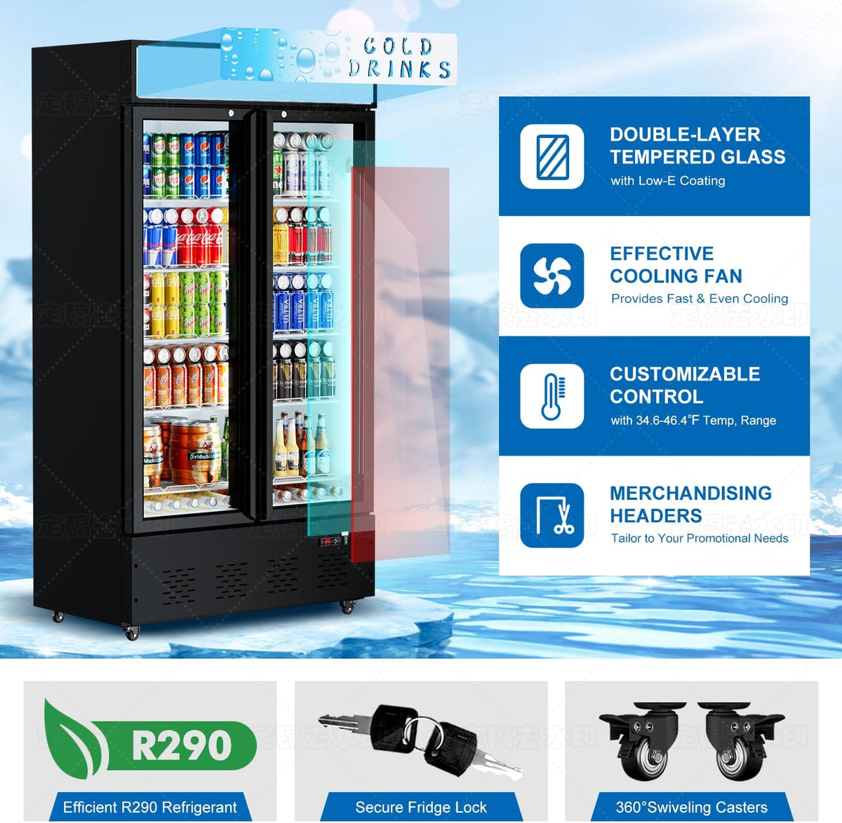 30 Cu.ft. Commercial Beverage Refrigerators Glass Door Refrigerator Upright Display Cooler with