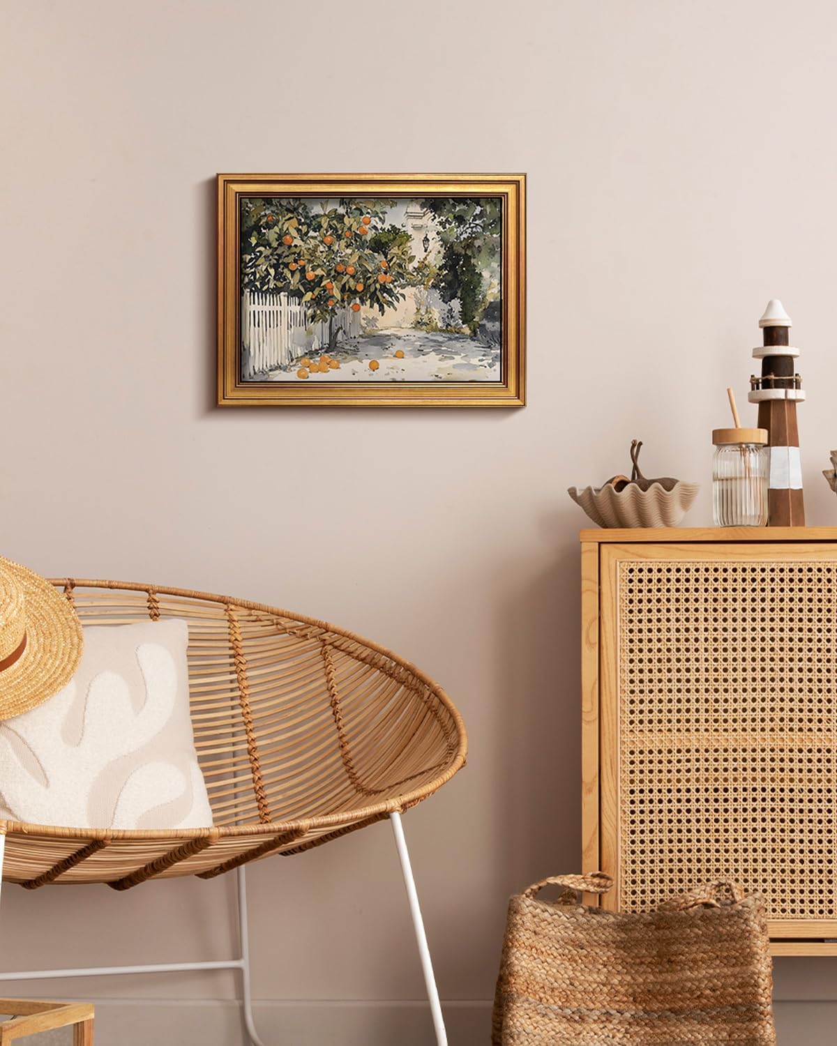 HUARCEY Gold Framed Vintage Wall Art for Living Room Country Orange Trees Earthy Room Decor