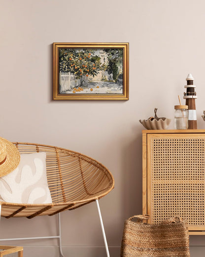 HUARCEY Gold Framed Vintage Wall Art for Living Room Country Orange Trees Earthy Room Decor
