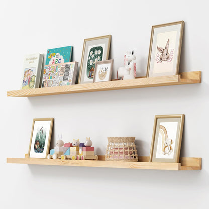 Picture Ledge Shelf, Floating Shelves Set of 2, Solid Pine Wood 55'' Long Large Nursery Book