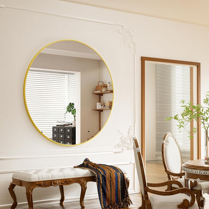BEAUTYPEAK 42 Inch Round Mirror, Metal Frame Circle Mirror, Wall Mounted for Entryway, Bathroom