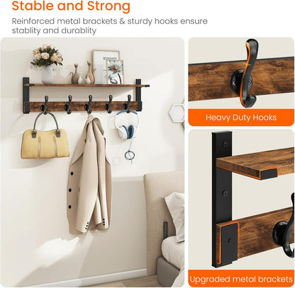 Homode Coat Rack Wall Mount, 29 Inch Long Shelf with Hooks, Wood Entryway Shelf with 5 Hangers for