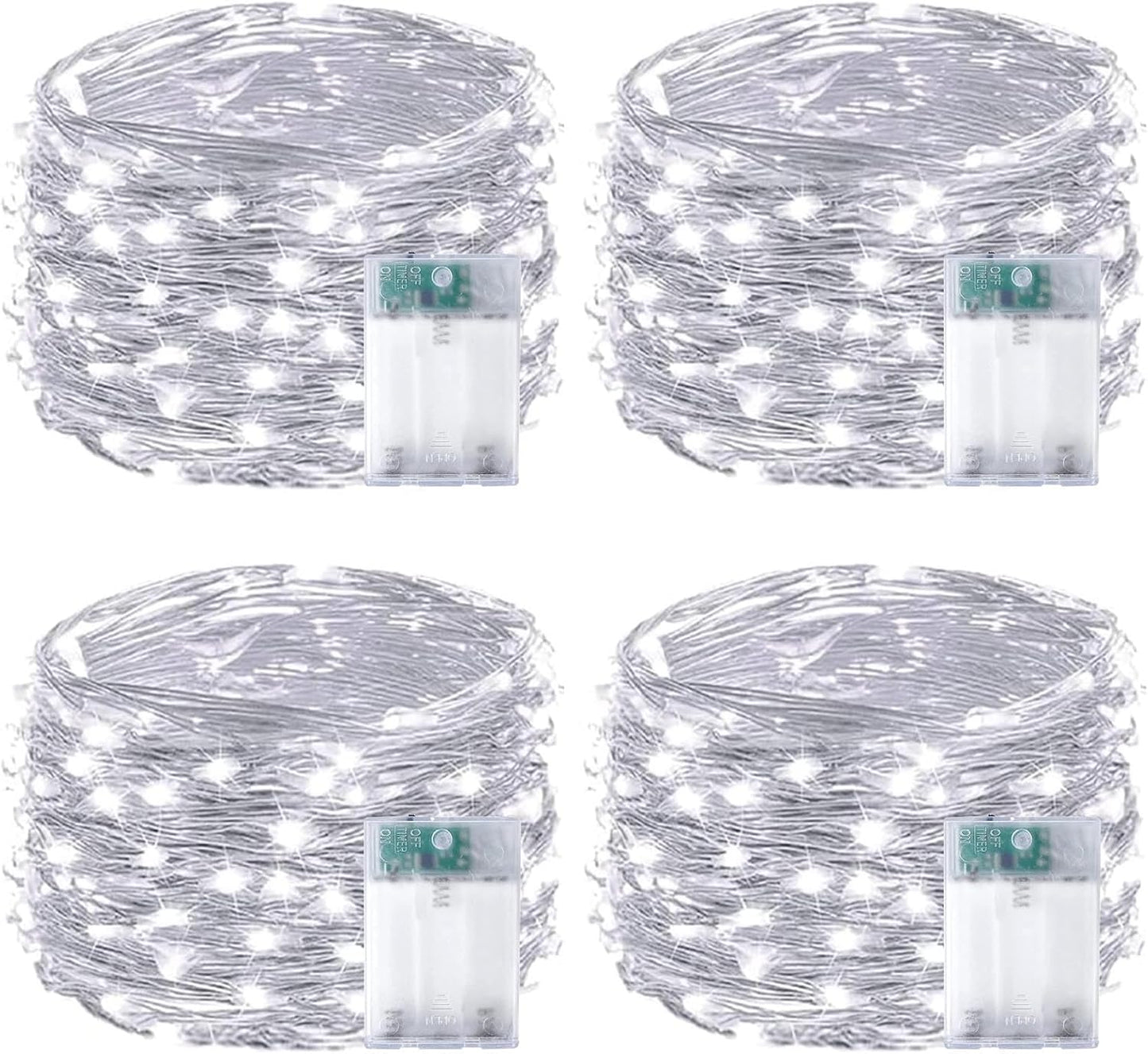 4-Pack Fairy Lights Battery Operated with Timer, Waterproof 16FT 50 LED String Lights Indoor