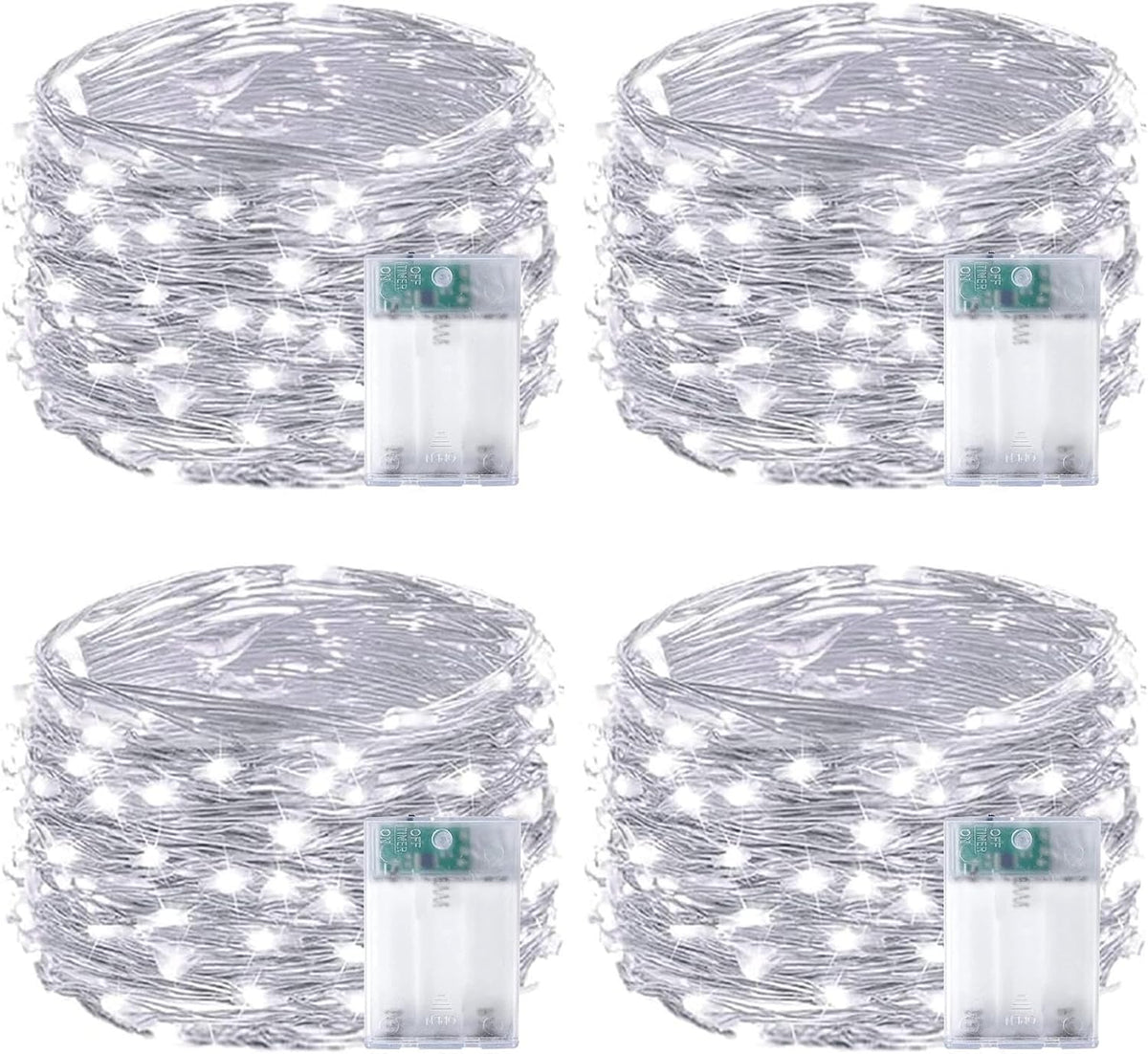 4-Pack Fairy Lights Battery Operated with Timer, Waterproof 16FT 50 LED String Lights Indoor