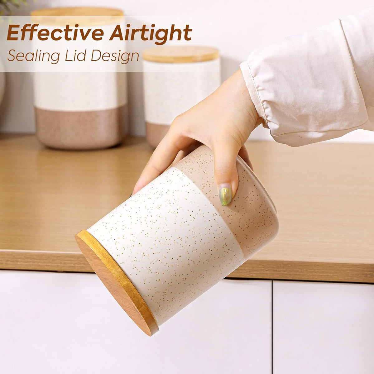 Yangbaga Canister Sets for Kitchen Counter, 80/40/20 OZ Large Ceramic Food Storage Jars with