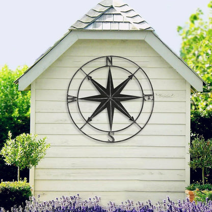 aboxoo Round Metal Compass Decorative Compass Metal Wall Art Hanging Wall Sculpture 22.8 Inch Black